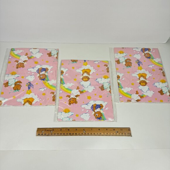 Vtg Pink Rainbow Clouds Stars Sun Teddy Bears Baby American Greetings Gift Wrap - Picture 5 of 6
